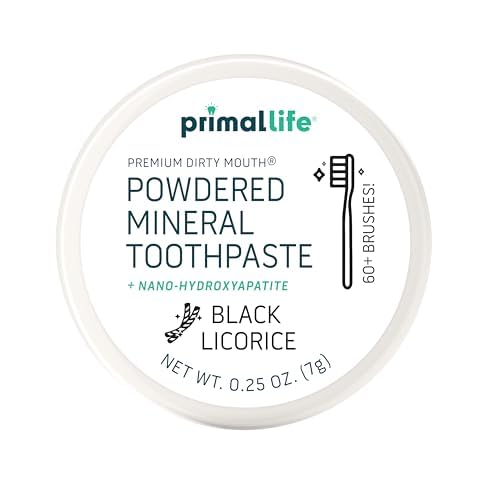 Primal Life Organics - Dirty Mouth Toothpowder, Tooth Cleaning Powder, Flavored Essential Oils with Natural Kaolin &amp; Bentonite Clay, Good for 60+ Brushings, Organic, Vegan (Black Licorice, 0.25 oz)