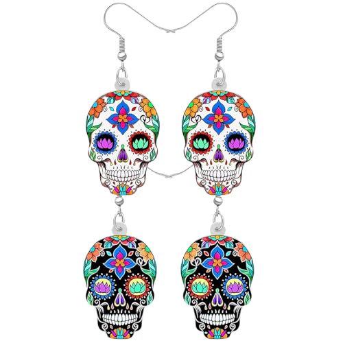 THXFUNAREA 2 pares brincos caveiras mulher brincos Halloween bonito Halloween açúcar caveira brincos acrílico caveira mexicanos decoração presentes para mulheres meninas festival encantos