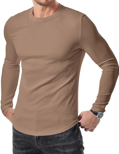 JMIERR Athletic Shirts for Men Long Sleeve Muscle Slim Fit T Shirt Hipster Longline Cotton Shirt Gym Workout Ribbed Tees Shirts, US52(3XL), Smoke Gray