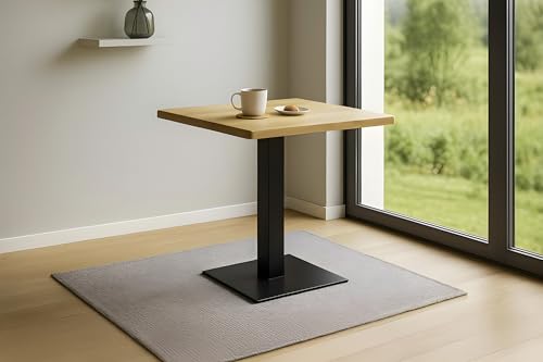 SAM Bistrotisch Iris, Wildeiche/Eichenholz massiv, echte Baumkante, Säulen-Gestell aus Eisen schwarz, Säulentisch/Esstisch für Küche, Café & Essbereich, 80x80 cm