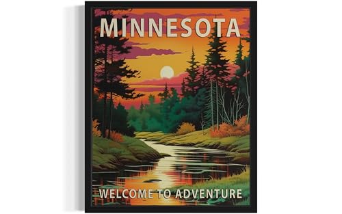 Minnesota State Scenery Poster Art Print, Retro States Landscape Wall art Decor, Adventure Mountain and Scenery Painting for Bedroom, Living Room 42 (Minnesota, 8 x 10 inches, Unframed)