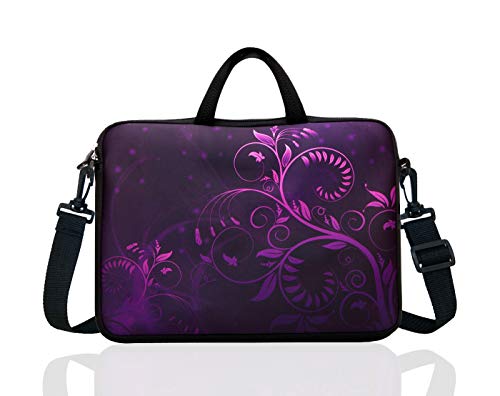 14-Inch Neoprene Laptop Shoulder Messenger Bag Case Sleeve For 13 13.3 14 14.1" Inch Notebook/Chromebook (Purple Flower) #TOP1