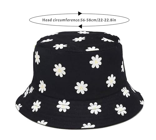 Malaxlx Flower Black Print Bucket Hat Beach Sun Hat Funny Fishing Hat For Women thumb #5