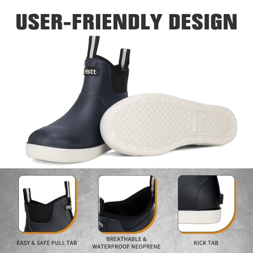 Image of Men's Deck Boots, Deck Shoes Waterproof Rain Boots, Saltwater Fishing Ankle Boots, Non-Slip Rubber Garden Muck Boots for Gardening Boating Camping Sailing Fishing