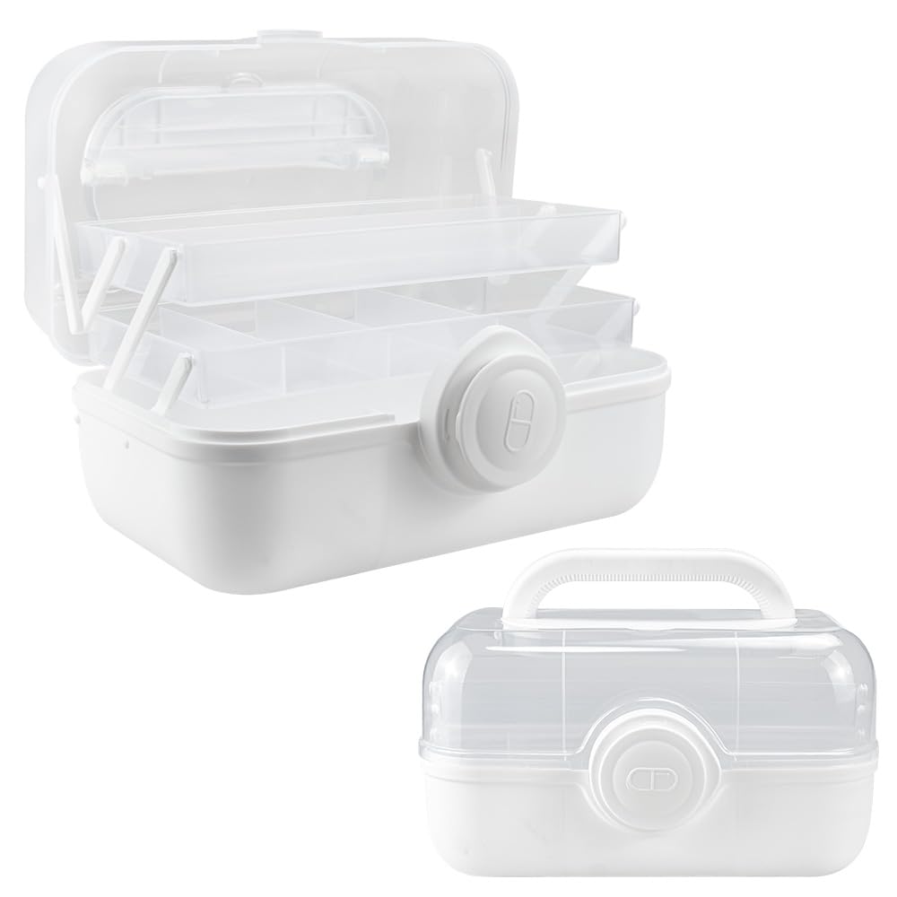 KARBAG First Aid Medicine Box with 3 Layers and Handle, Large Portable Cabinet with Buckle for Home, School, Office