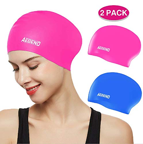 Aegend Swim Caps for Long Hair (2 Pack), Durable Silicone Swimming Caps