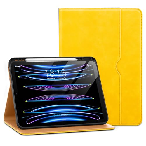 DTTO for iPad Pro 12.9 6th / 5th / 4th / 3rd Generation Case 2022/2021/2020/2018, Leather Folio Stand Cover with Built-in Apple Pencil Holder -Auto Wake/Sleep and Multi Viewing Angles,Yellow