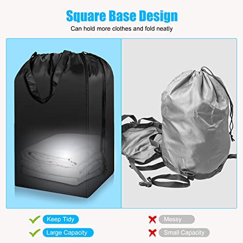 Extra Large Travel Laundry Bag With Handles And Drawstring Closure, Heavy Duty Machine Washable Dirty Clothes Storage Organizer, Square Base Fit Laundry Hamper Or Basket (Black, 2 Pack) #TOP3