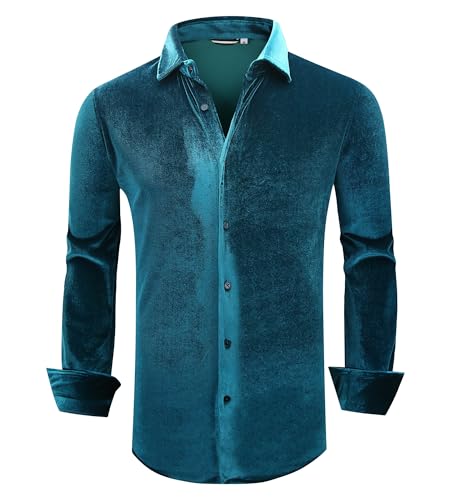 Alex Vando Mens Velvet Shirts Regular Fit Long Sleeve Soft Stretch Casual Button Down Shirt