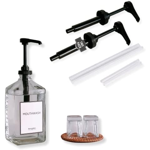 eBun Glass Mouthwash Dispenser with Black Pump and Gallon Pump Dispenser 2 Pack Black Bundle Cover