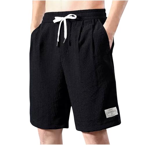 RLEHJN Mens Summer Shorts Sale Clearance Solid Color Elasticated Waist Shorts Lightweight Casual Holiday Beach Short Pants Lounge Wear Loose Fit Bottoms with Drawstring and Pockets M-5XL Black