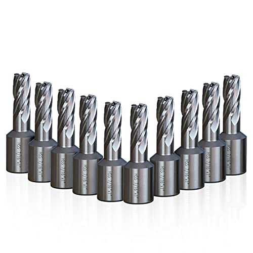 Image of US Stock ZAC 10 Pcs HSS Annular Drill Bit, 1 inch Depth, 7/16 inch Diameter HSS Annular Cutter for Power Magnetic Drill Press