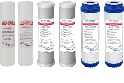 Kit Filtri Acqua 3 Stadi per Osmosi Inversa Depuratore Acqua domestico standard da 10 Filtri Acqua Italia® Set 6 pz.