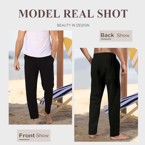 Men's Linen Casual Pants - Elastic Drawstring Waist, Loose Fit Straight Leg3