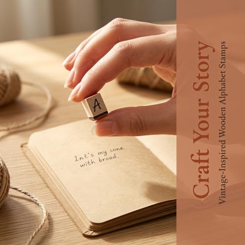 LIOOBO 42pcs Wooden Alphabet Number Stamps Set with Symbols for Creative Craft Projects and Diary Entries, Beige Wood Material, Imprints, Graceful Script Style for Scrapbooking and DIY - Image 3