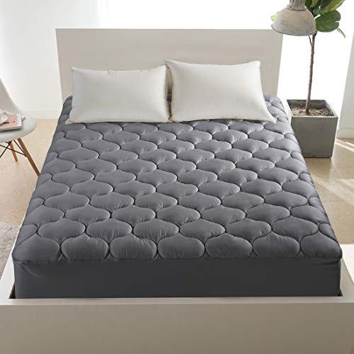 LEISURE TOWN Full Mattress Pad Fitted Quilted Cotton Mattress Cover Cooling Soft Pillow Top Mattress Topper with Down Alternative Filling Mattress Protector with 8-21 Deep Pocket (54x75 Inches Grey)