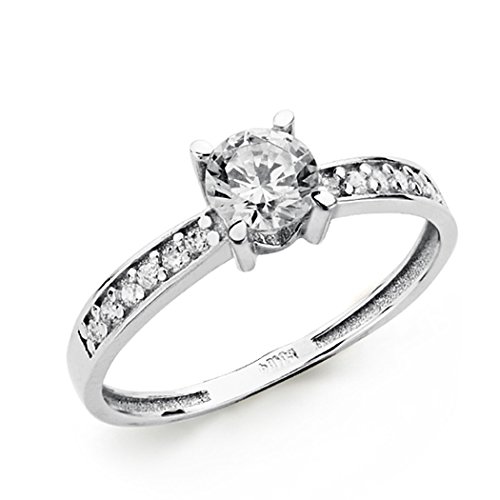 Bague solitaire Or blanc 18 carats anti-ternissement avec zircon 5 mm