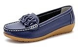  Zapatos de Cuero Cuña para Mujer Mocassins Planos Loafers Antideslizante Otoño Invierno Casual Derby,Azul,EU 41 =CN 42