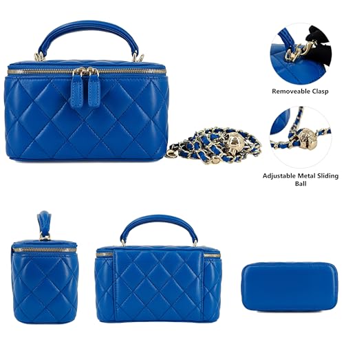 Image of M-ioi-M Small Genuine Leather Purse Quilted Crossbody Bag for Women, Mini Top-Handle Shoulder Handbag w /Gold Chain Strap