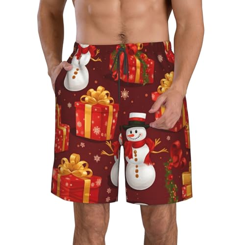 Merry Christmas Snowman Print Stylish Beach Shorts Swim Trunks Lightweight Breathable Summer Outdoor Activities