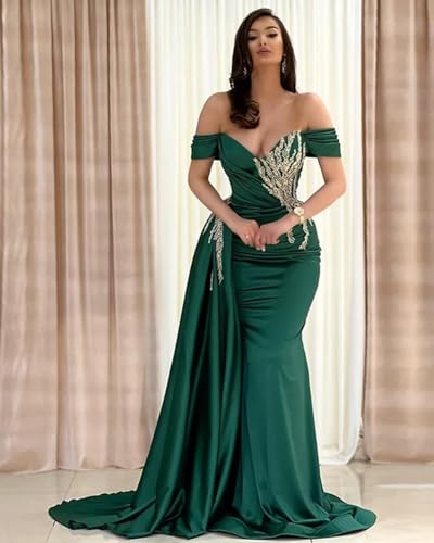 Off The Shoulder Mother of The Brides Dress Mermaid Wedding Guest Dress Satin Formal Gown with Slit S-P0153