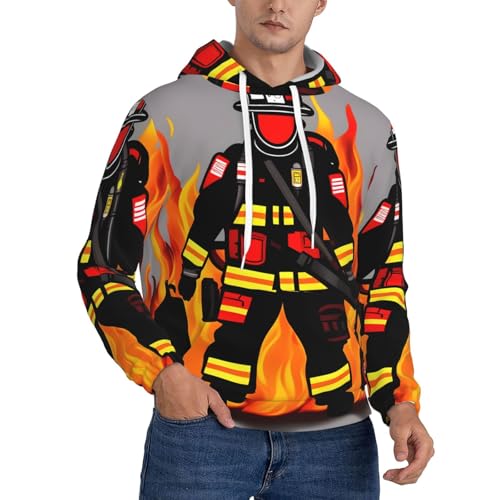 Sweat à capuche pour homme imprimé pompier EdWal pull polyester avec poche kangourou sport