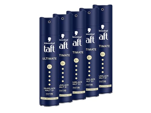 TAFT Schwarzkopf Lot de 5 laques capillaires ultimes (5 x 250 ml), tenue 5+, pour tous les types de cheveux, tenue ultime et brillance cristalline, formule végétalienne*