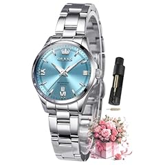 silver blue women watch