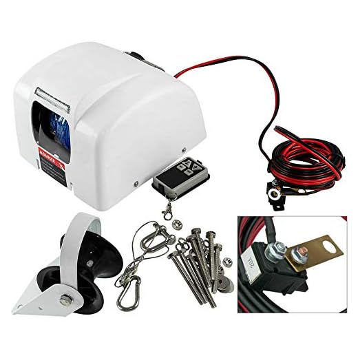 TFCFL 45 LBS Boat Electric Anchor Winch Marine Saltwater Anchor Windlass Kit with Remote Control,12V Heavy Duty Towing Winches,Anchors Up to 45 LBS, for Fishing Boat Pontoon Boat