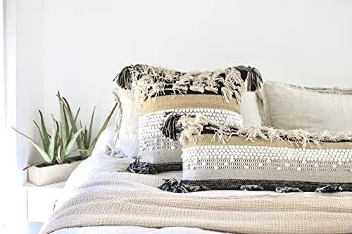 Casa Boho Pillow Cover 20X20 Pillow Cover Boho Decor Pom Pom Pillow Boho Bedding Boho Throw Pillows For Couch Pillows Decorative Pillow Covers Decorative Pillows For Bed Throw Pillows Black White Tan #TOP3
