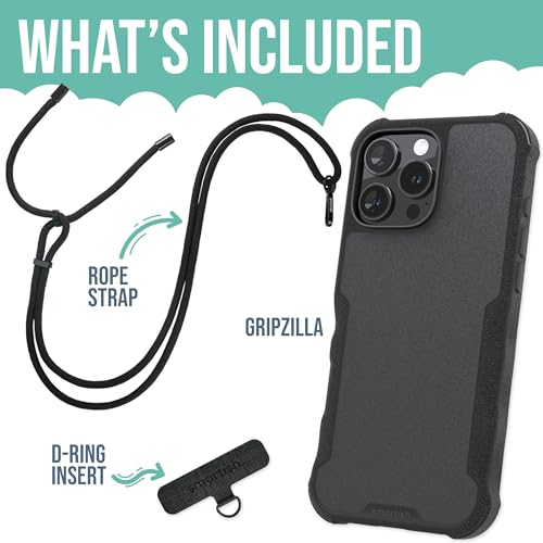 Image of Smartish iPhone 16 Pro Max MagSafe Case with Crossbody Lanyard Strap - Gripzilla - [Slim + Protective] Magnetic Armor Case with Universal Detachable Shoulder Neck Strap - Black Tie Affair