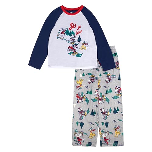 Disney Women's 2-Piece Loose-fit Set, Matching Family Holiday Pajamas, Soft & Comfortable, FAM_Mickey SKI Crew