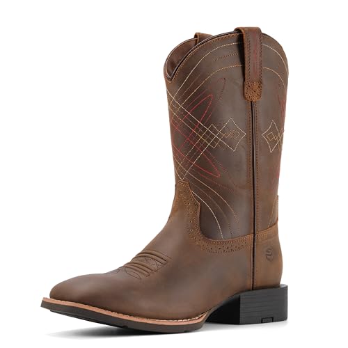 Image of SUREWAY Cowboy Boots For Men - Mens Square Toe Western Boot,Oil /Slip Resistant,Durable Fashionable Classic Pull on 10 Inch Boots Mid Calf Wellington Boots