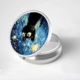 LRITER Pill Case, Portable Travel Pill Box, Pillbox Organizer, Cute Small Medicine Storage Container, Purse Accessories for Women, Men (Pill Case-Starry Sky Cat A)