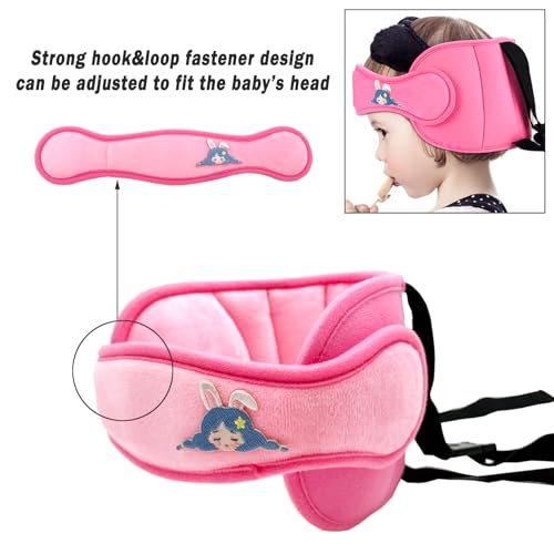 Image of Child Car Seat Head Support Band - Baby Head Neck Relief Safety Headrest | Adjustable Toddler Carseat Head Holder Head Strap - Baby & Kids Travel Accessories with Cute Cartton Pattern, Pink
