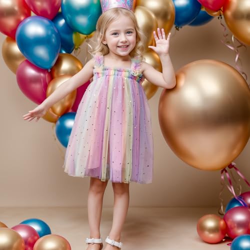 Baby Girl Tutu Rainbow Dresses, Toddler Tulle Sleeveless Sequin Stars Dress, Princess Layered Soft Dress Birthday Outfit2