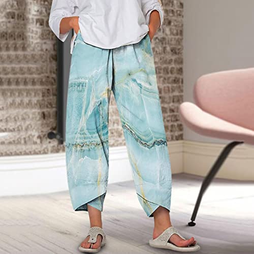 Outtop Summer Pants For Women Plus Size Cotton Linen Capri Pants Casual Patchwark Elastic Waist Harem Pants (Xxl, #01-Green) #TOP1