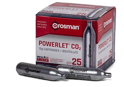 Crosman 12-Gram Co2 Powerlet Cartridges For Use With Air Rifles And Air Pistols, 25 Count,Silver #TOP1