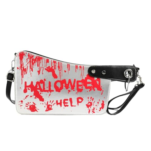Women‘s Halloween Shoulder Crossbody Bag PU Leather Novelty Funny Bloody Knife Purse Spooky Gothic Handbag