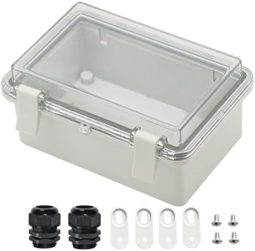 Zulkit Junction Box ABS Plastic Dustproof Waterproof IP65 Electrical Boxes Hinged Shell Outdoor Universal Project Enclosure Clear Cover with 2 Cable Glands 5.9 x 3.9 x 2.8 inch (150x100x70 mm)