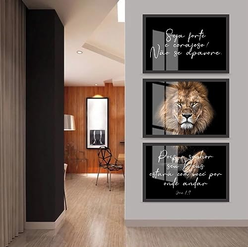 Kit 3 Quadros Decorativos Leão de Judá Frases