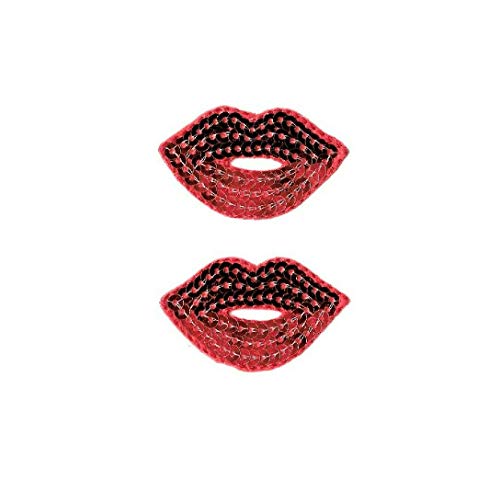 Lips Iron On Applique Patch, Kiss, Fashion, Red Sequin (2-Pack) - for Hats, Shirts, Shoes, Jeans, Jacket