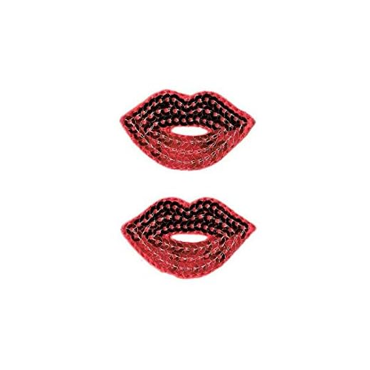 Lips Iron On Applique Patch, Kiss, Fashion, Red Sequin (2-Pack) - for Hats, Shirts, Shoes, Jeans, Jacket