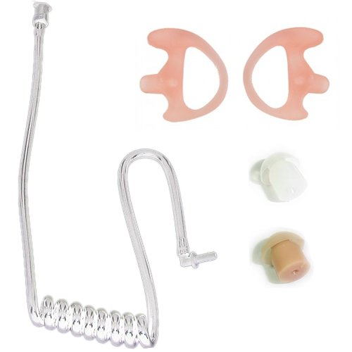 Valley Enterprises Two-Way Radio Coil Tube w/Earbuds Replacement Kit - Large Silicone Earmold Earbuds One Pair (Left/Right), Flesh and Clear Silicone Earbuds, Clear Colored Coil Tube with Connectors