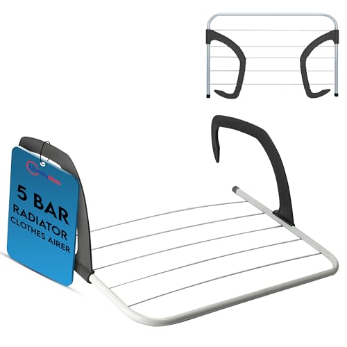 Laundry Mate Radiator Airer 5 Bars – Over Door Clothes Airer, Adjustable Folding Radiator Drying Rack for Towels & Laundry, Space Saving Cloth Drying Rack for Radiators, Doors & Baths