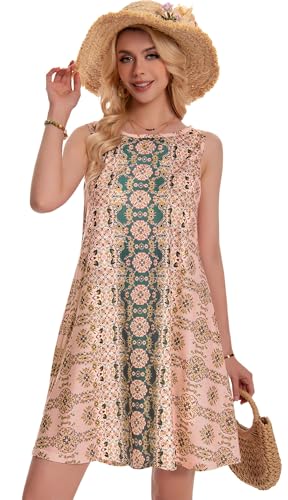 Image of Summer Dresses for Women Beach Boho Sleeveless Vintage Floral Flowy Pocket Tshirt Tank Sundresses 2026