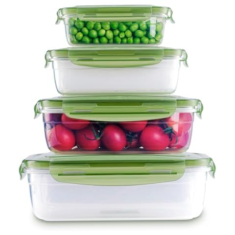 Today's Present 8 Pcs Food Storage Container Set with Lids (4 Lids & 4 Containers), Plastic Airtight Stackable Leakproof Storage Containers for Kitchen, BPA Free, Dishwasher, Microwave, Freezer Safe Cover