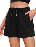 CRZ YOGA Comfy Cotton Sweat Shorts for Women Casual Summer Drawstring Gym Lounge Shorts Workout Jersey Shorts with Pockets Black Small