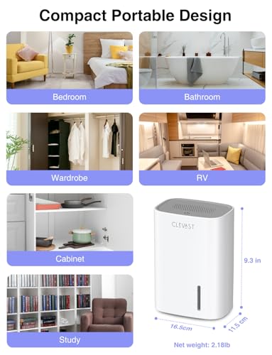 CLEVAST Small Dehumidifier for Home, 30oz Mini Quiet Dehumidifier for Bathroom & Bedroom, Portable Compact Air Dehumidifier for Closet, RV, Camper (285 sq. ft) - Thumbnail 7