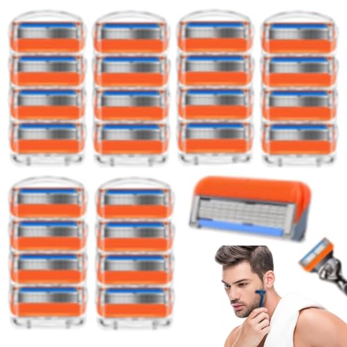 Lames de Rasoir Fusion 5，24 Pièces Recharges De Rasoir Fusion5 Pour Hommes，Rasoir Homme，5 Couches de Lames de Précision, pour Homme Raser, pour...